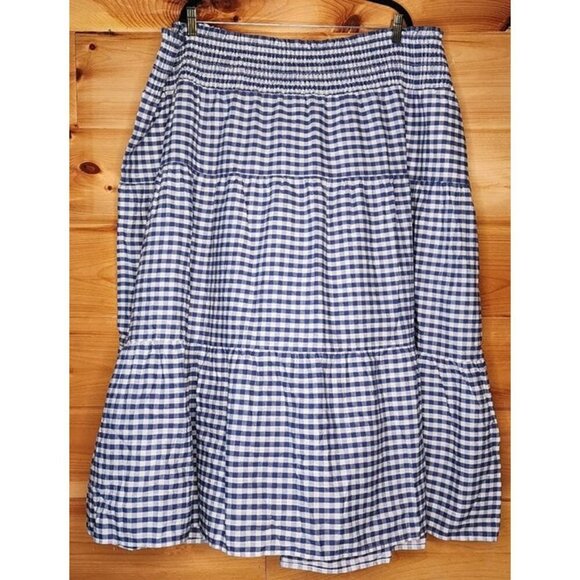 Universal Thread Blue White Check Gingham Tiered 4X Midi Long Skirt Picnic Plaid - Picture 10 of 12